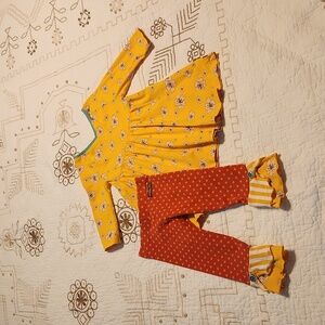 Matilda Jane Yellow Floral Top w Deep Coral Capri Leggings Size 4